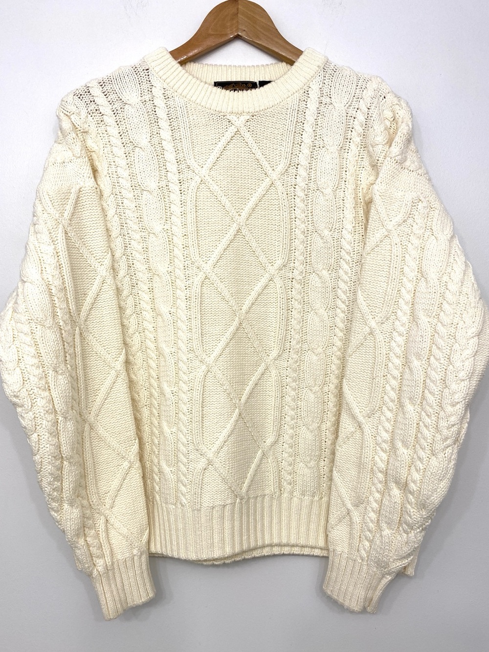 Vintage Eddie Bauer 100% Cotton Cream Cable Knit Crewneck Sweater M Fisherman90s